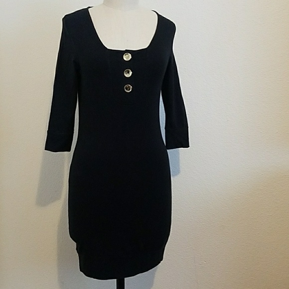 Reiss Black Fitted Stretch Cotton Button Dress - Picture 1 of 8